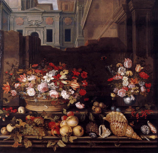 Still-Life with Flowers, Fruit, and Shells, vintage artwork by Balthasar van der Ast, 12x8" (A4) Poster