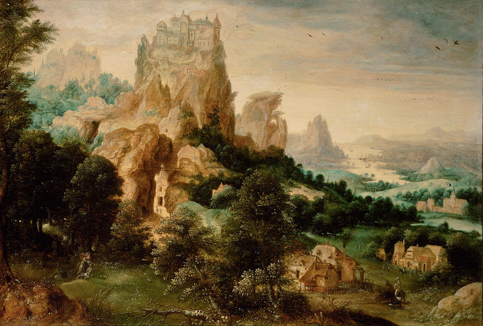 Landscape with the Parable of the Good Samaritan, vintage artwork by Herri met de Bles, A3 (16x12