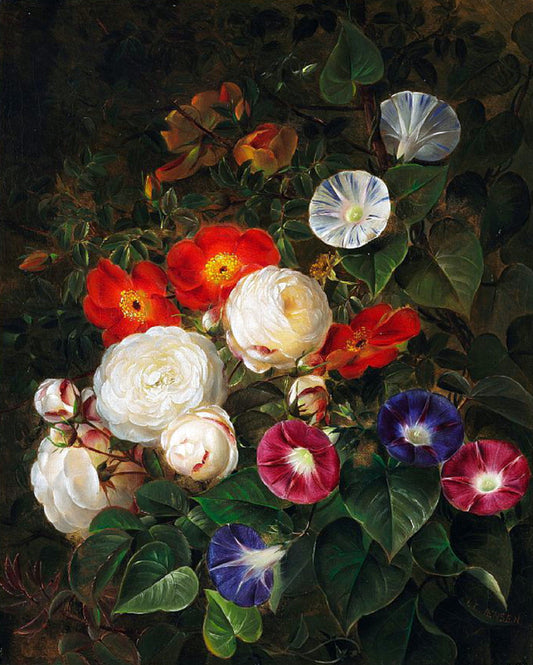 Roses and bindweed, vintage artwork by Johan Laurentz (J.L.) Jensen, A3 (16x12") Poster Print