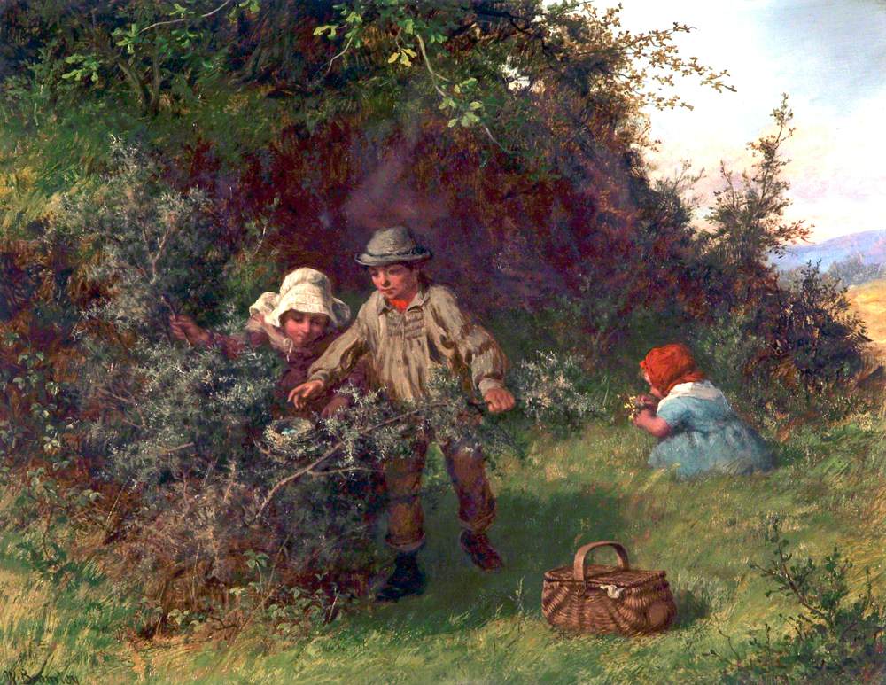 Bird Nesting, vintage artwork by William Bromley, III, A3 (16x12") Poster Print