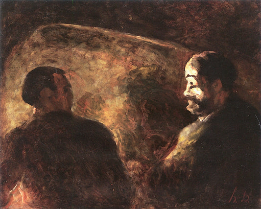 Before the Hearth: Two Men in Conversation, vintage artwork by Honore Daumier, A3 (16x12") Poster Print