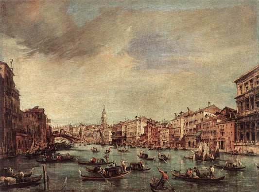 The Grand Canal looking towards the Rialto Bridge, vintage artwork by Francesco Guardi, 12x8" (A4) Poster