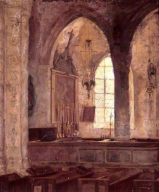 Interior of the Church at Veules-les-Roses, Normandy, France, vintage artwork by Emily Maria Eardley Childers, 12x8" (A4) Poster
