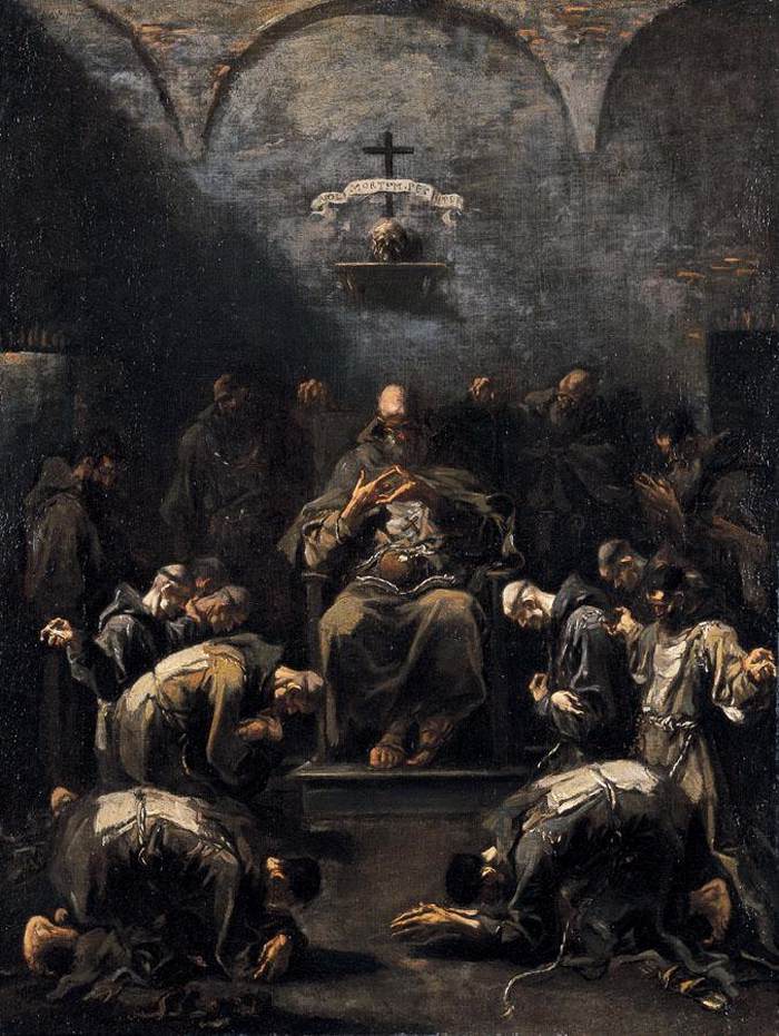 Prayer of the Penitent Monks, vintage artwork by Attributed to Alessandro Magnasco, 12x8" (A4) Poster