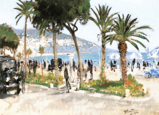 The English Promenade, Nice, vintage artwork by Pierre-Eugène Montezin, 12x8" (A4) Poster