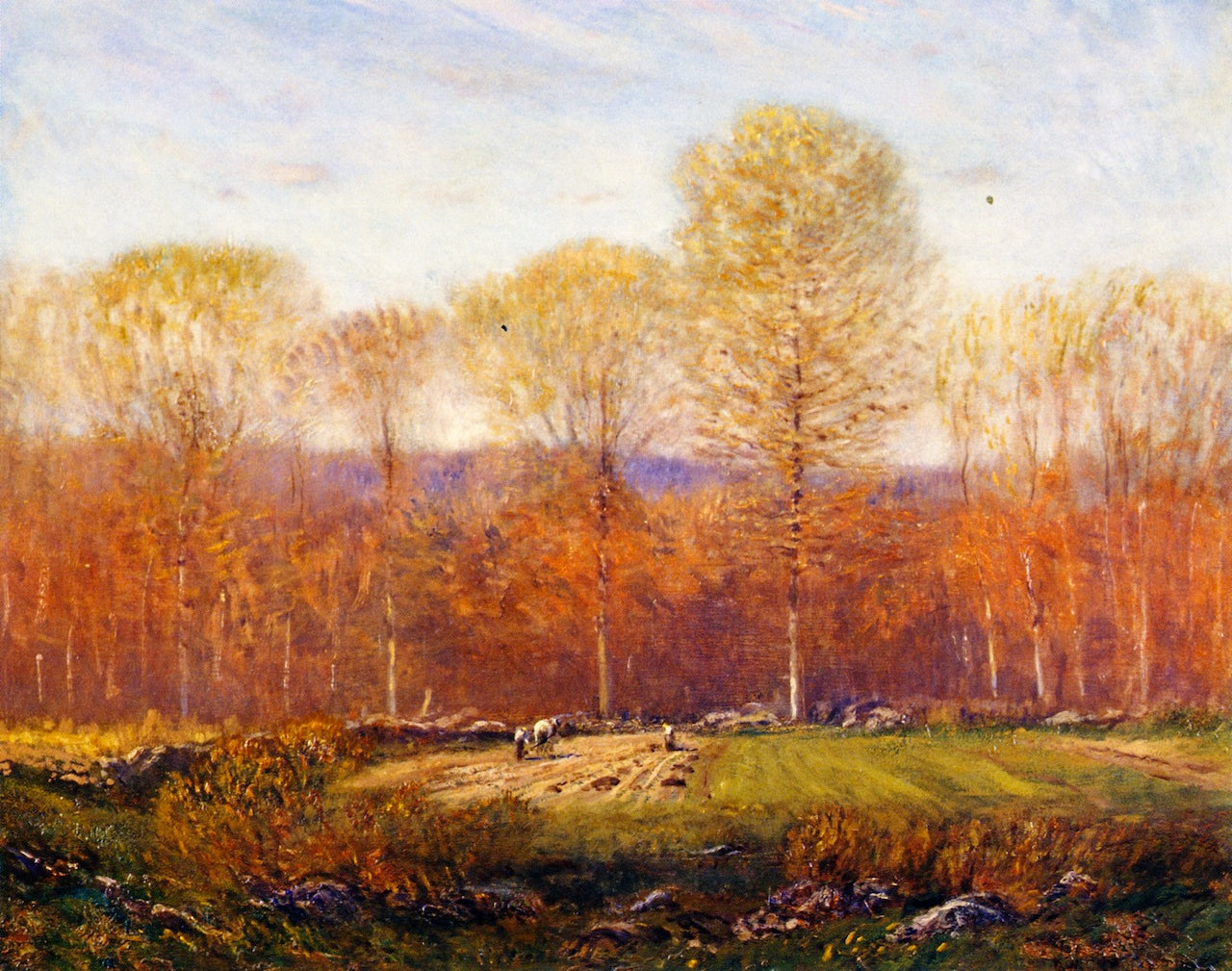 Fall Plowing, vintage artwork by Dwight W. Tryon, 12x8" (A4) Poster