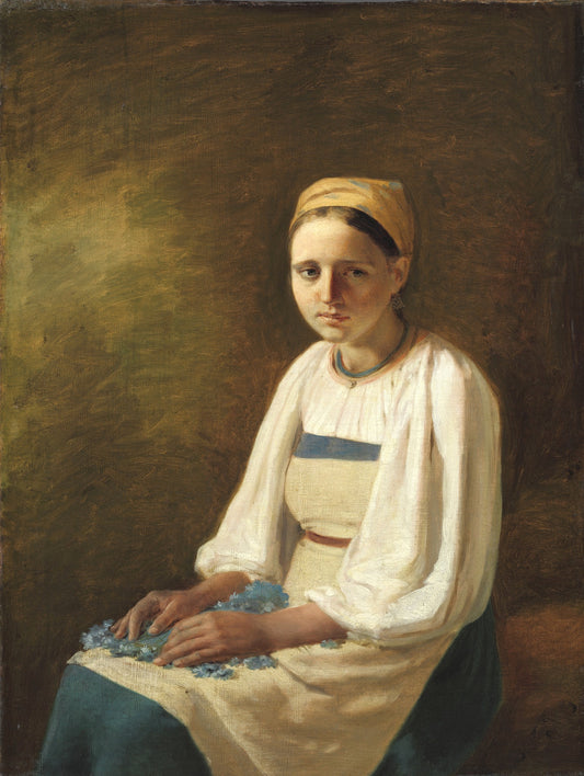 Peasant Girl with Cornflowers, vintage artwork by Alexei Venetsianov, 12x8" (A4) Poster
