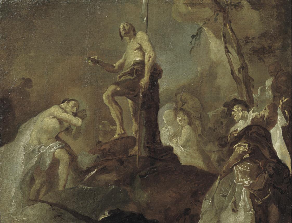 The Baptism of Christ (sketch for a fresco), vintage artwork by Joseph Winterhalter the Younger, 12x8" (A4) Poster