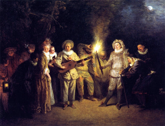 The Italian Theater, vintage artwork by Jean-Antoine Watteau, 12x8" (A4) Poster