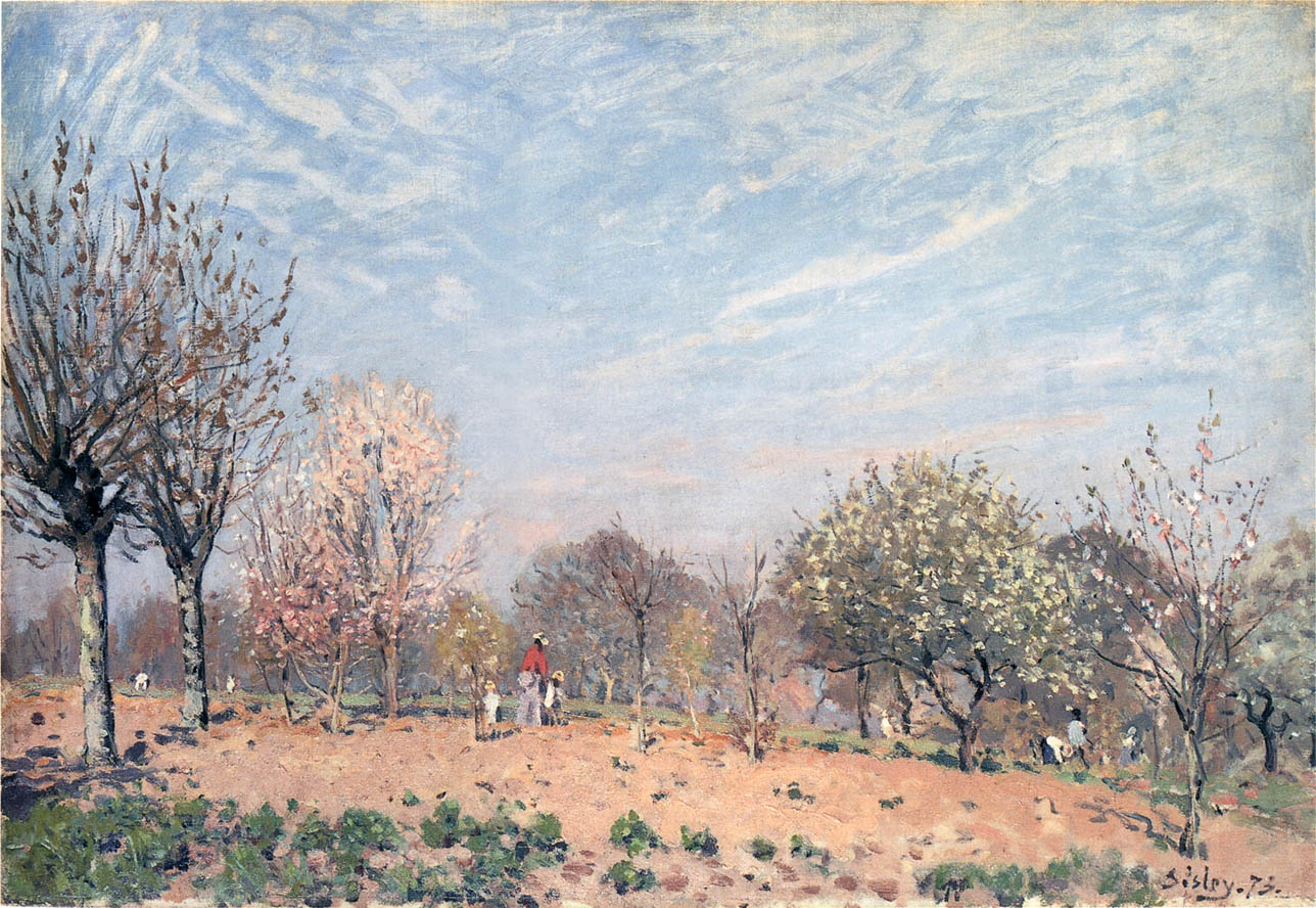 Apple Trees in Flower, Spring Morning, vintage artwork by Alfred Sisley, 12x8" (A4) Poster
