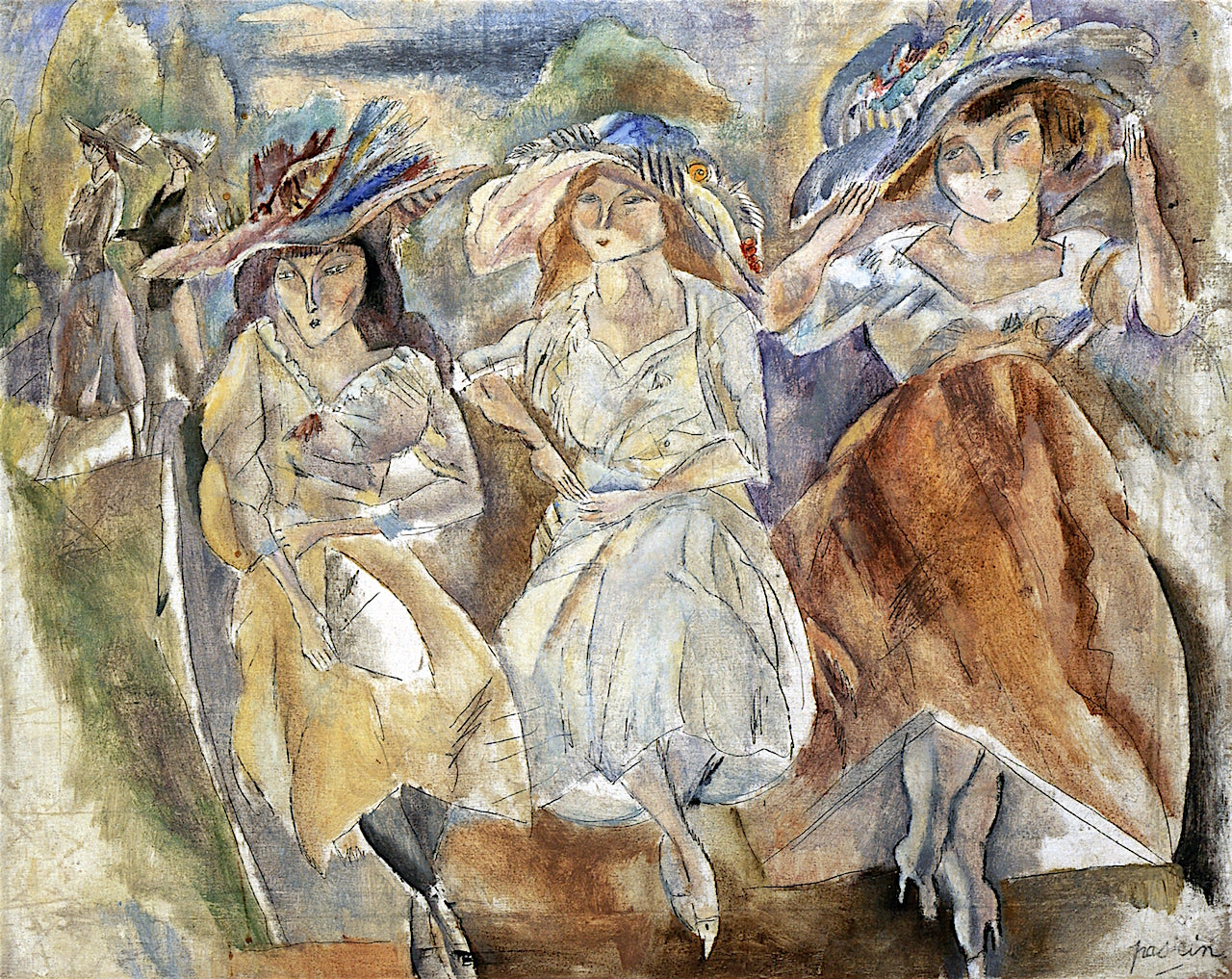 Big Hats, vintage artwork by Jules Pascin, 12x8" (A4) Poster