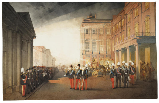 Parade infront of the Anichkov Palace 26 February 1870, vintage artwork by Mihály Zichy, 12x8" (A4) Poster