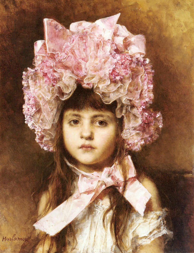 The Pink Bonnet, vintage artwork by Alexei Harlamoff, 12x8" (A4) Poster