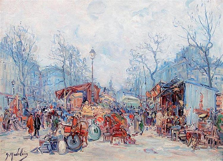 Flea Market, Paris by Gustave Madelain,A3(16x12")Poster