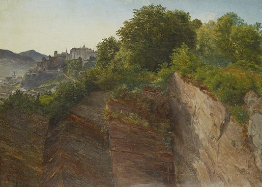 Blick vom Salzburger Mönchsberg auf die Festung Hohensalzburg, vintage artwork by Friedrich Loos, A3 (16x12") Poster Print