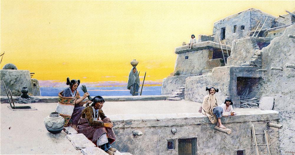 Moki Courtship, vintage artwork by Henry F. Farny, 12x8" (A4) Poster