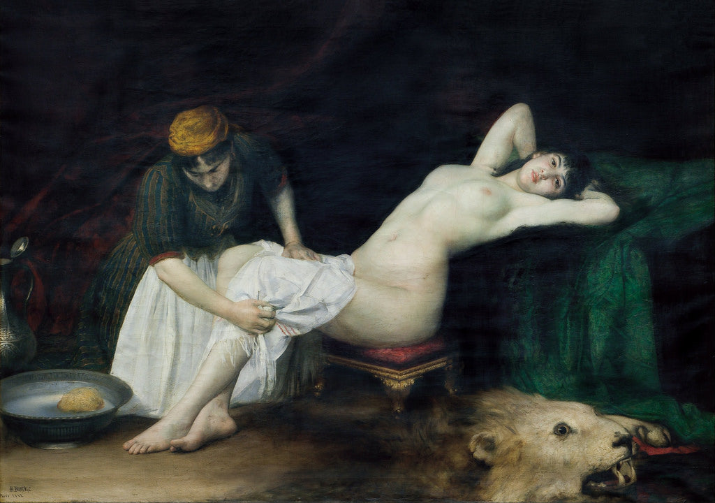 Odalisque at the Toilette, vintage artwork by Vlaho Bukovac, 12x8" (A4) Poster