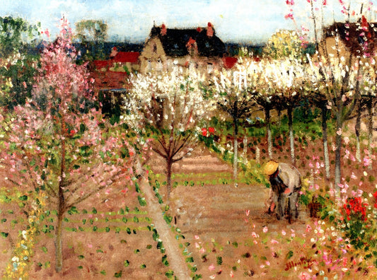 The Gardener in the Garden at Veneux les Sablons, vintage artwork by Pierre-Eugène Montezin, 12x8" (A4) Poster
