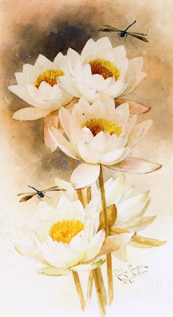 California Poppies and Dragonflies, vintage artwork by Paul De Longpre, 12x8" (A4) Poster