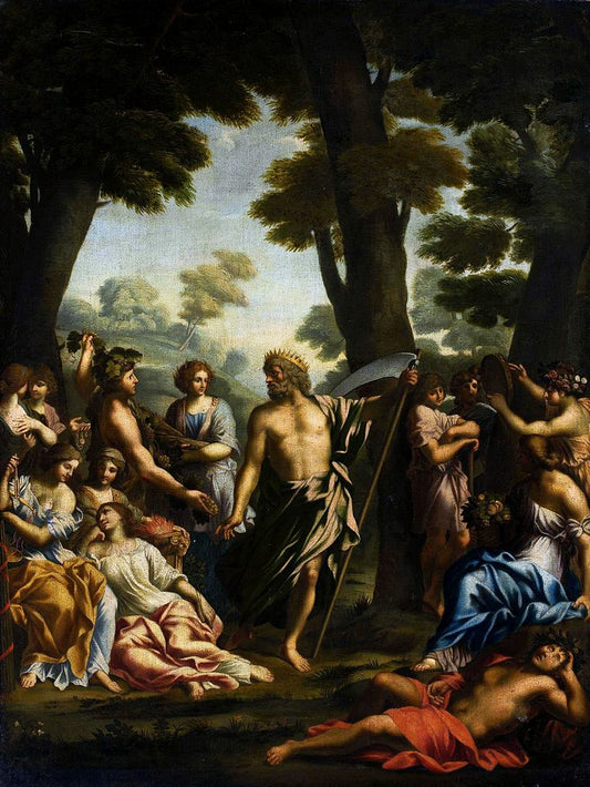 Satyr and Nymphs, vintage artwork by Giovanni Francesco Romanelli, 12x8" (A4) Poster