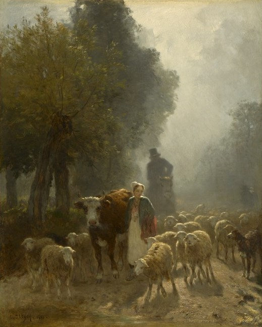 Going to Market on a Misty Morning, vintage artwork by Constant Troyon, A3 (16x12") Poster Print