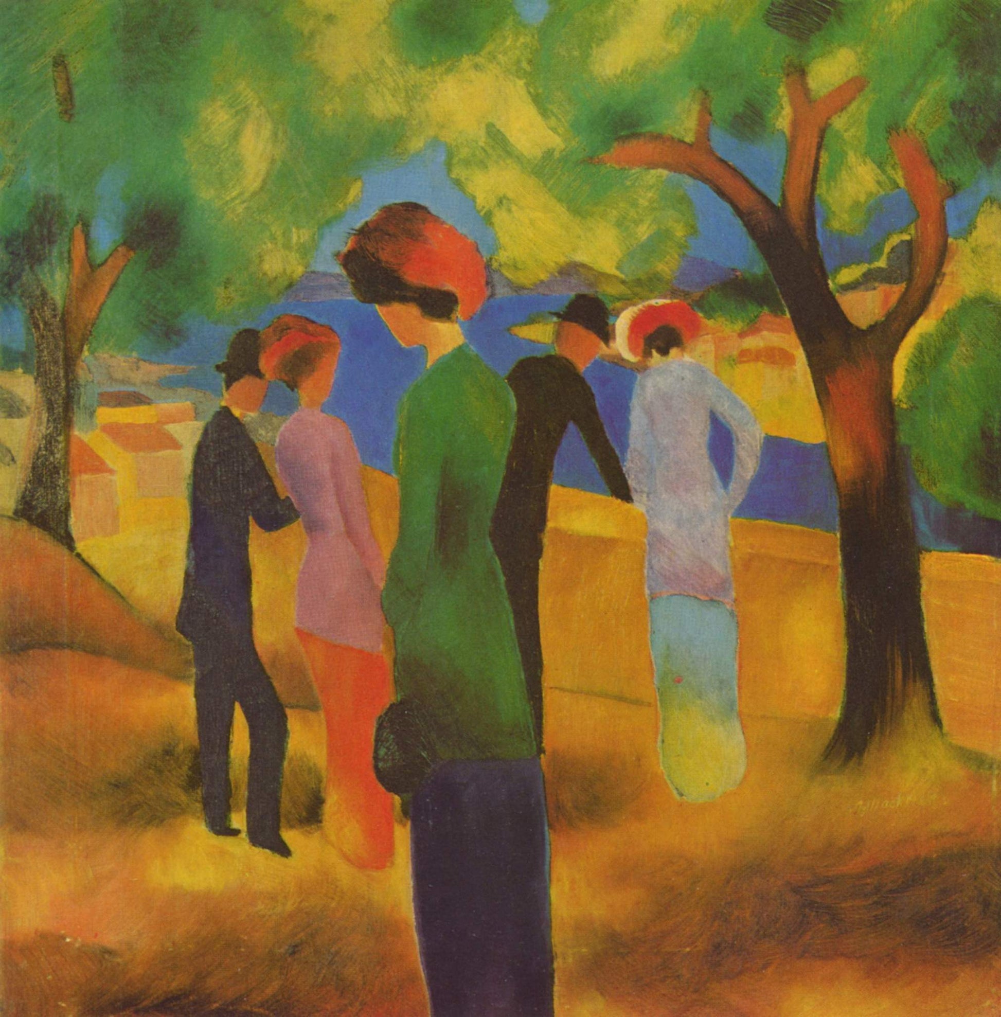 Lady in a Green Jacket, vintage artwork by August Macke, 12x8" (A4) Poster