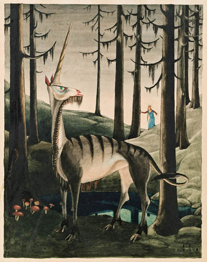 The Unicorn, vintage artwork by Franz Sedlacek, 12x8