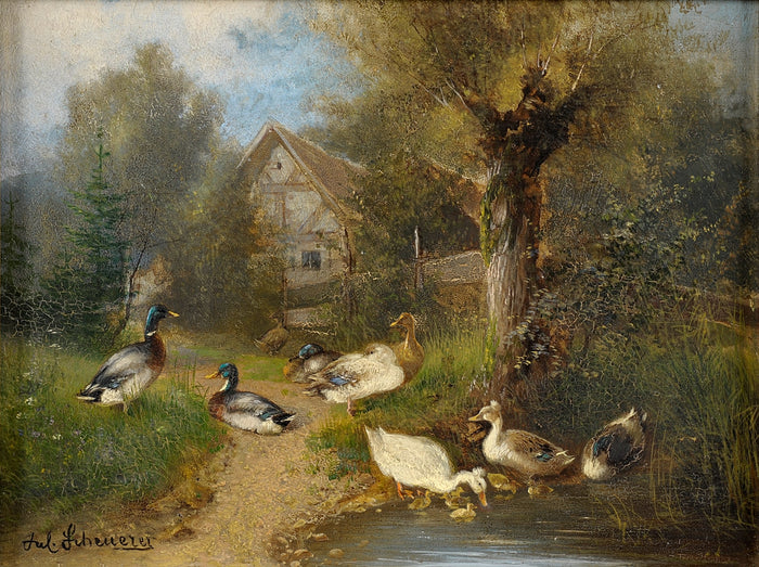 At the duck pond by Julius Scheuerer,A3(16x12