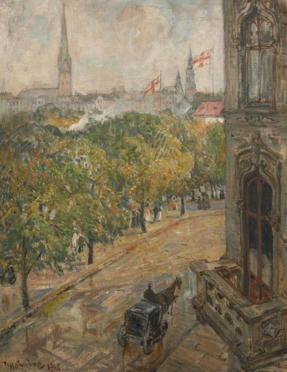 In a City (by landskap), vintage artwork by Thorolf Holmboe, 12x8" (A4) Poster