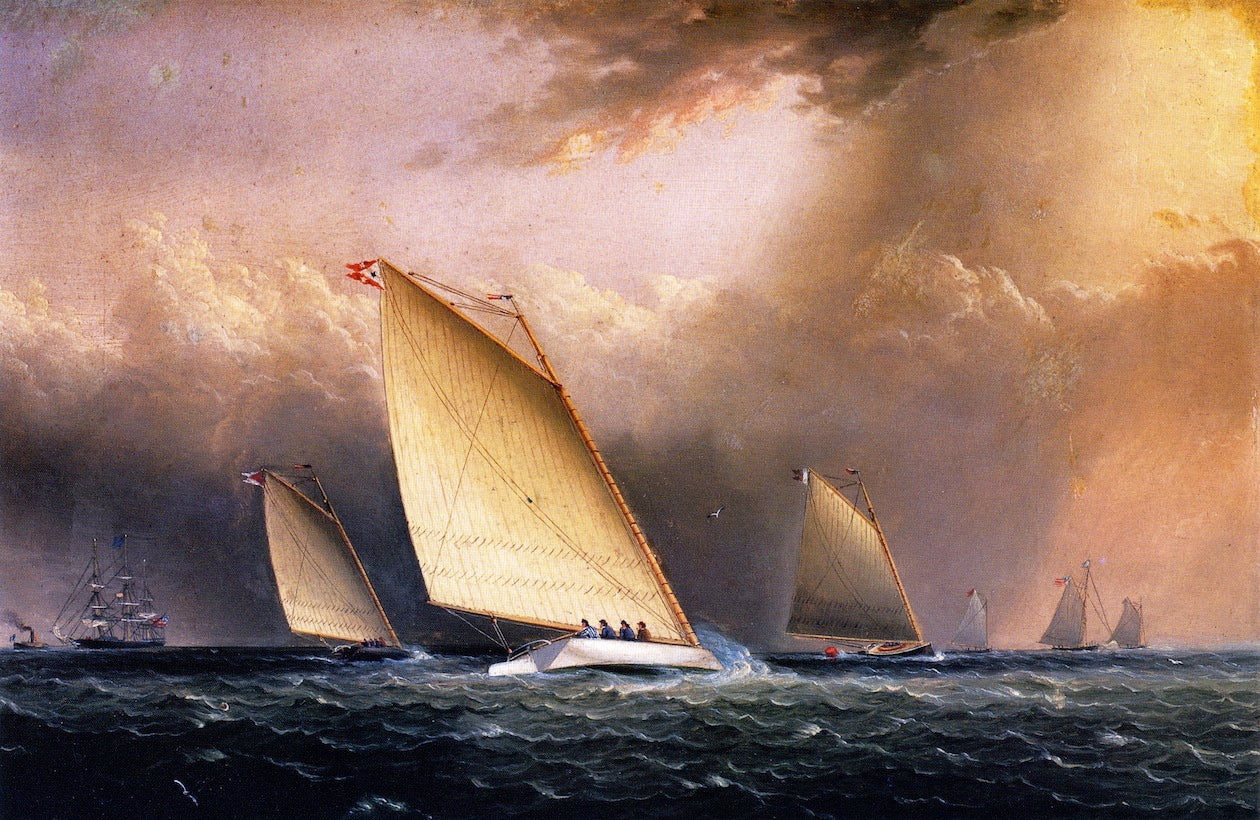 Catboats Racing, vintage artwork by James E. Buttersworth, A3 (16x12") Poster Print