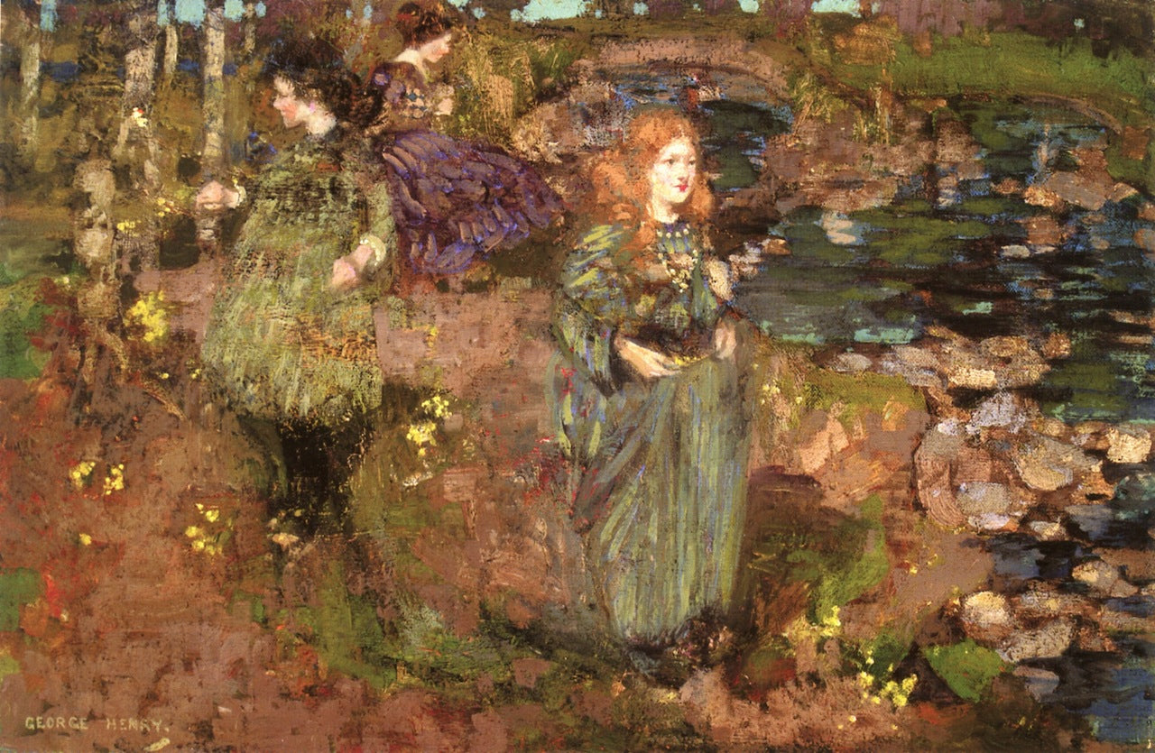 Girls Gathering Cowslips, vintage artwork by George Henry, R.A., R.S.A., R.S.W., 12x8" (A4) Poster