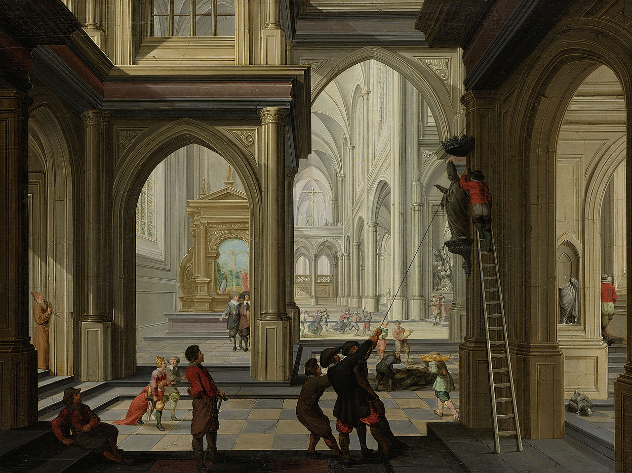 Iconoclasts in a church, vintage artwork by Dirck van Delen, 12x8" (A4) Poster