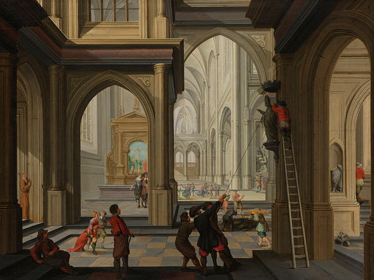 Iconoclasts in a church, vintage artwork by Dirck van Delen, 12x8" (A4) Poster