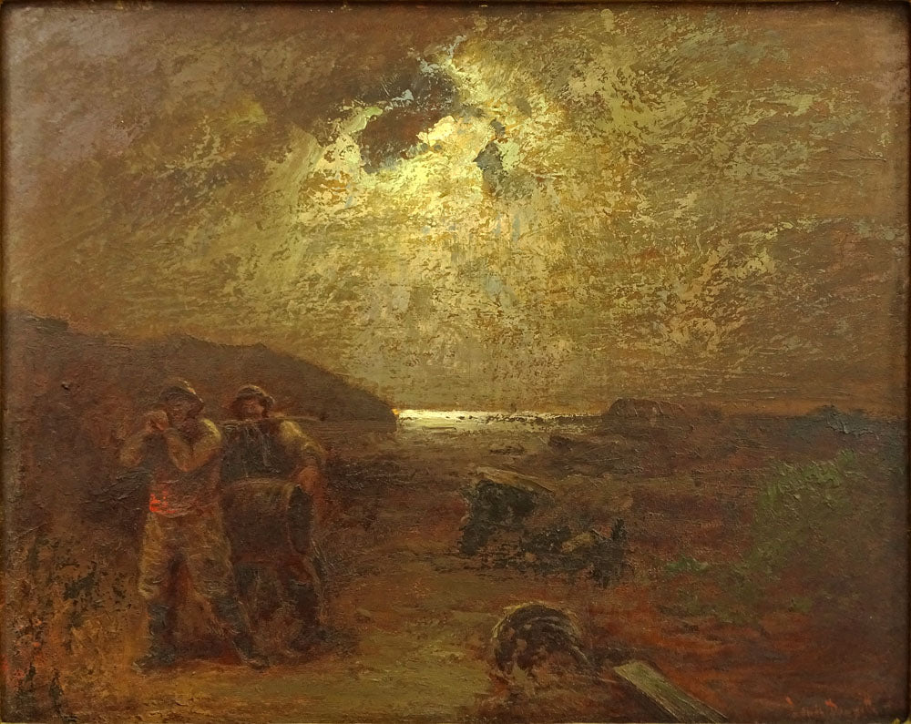 Moonlit Shore Scene, vintage artwork by Louis Douzette, 12x8" (A4) Poster