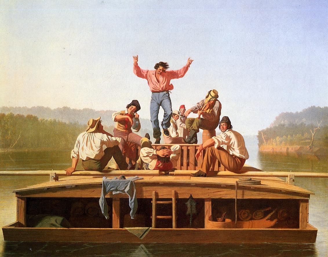 The Jolly Flatboatmen, vintage artwork by George Caleb Bingham, A3 (16x12") Poster Print