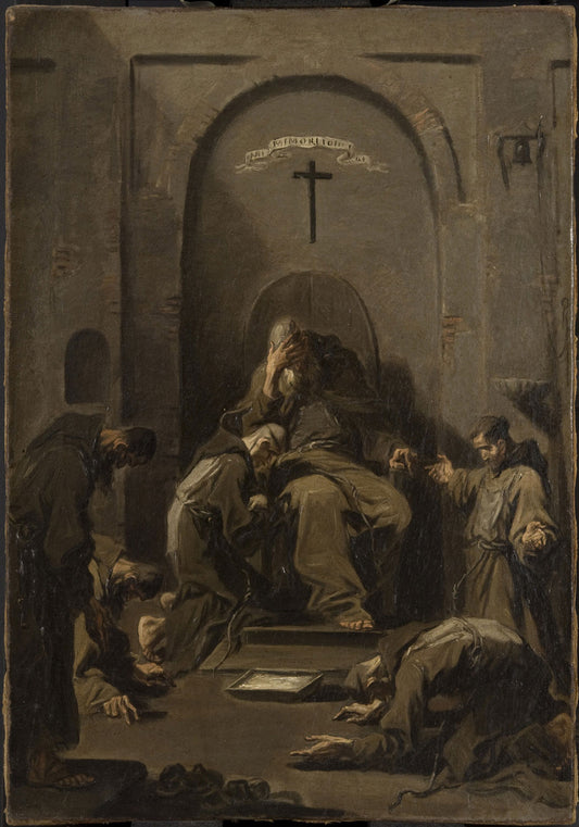 Contrition and Confession of Capuchin Friars, vintage artwork by Alessandro Magnasco, 12x8" (A4) Poster
