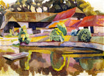 Barns and Pond, Charleston, vintage artwork by Roger Eliot Fry, 12x8" (A4) Poster