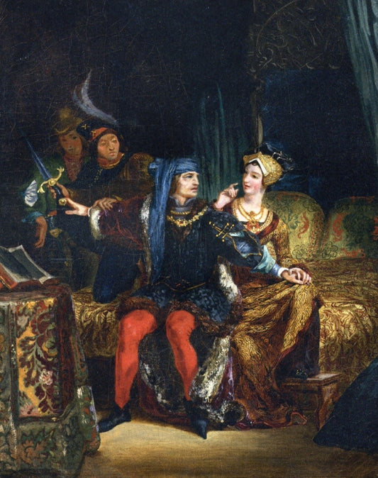 Charles VI and Odette de Champdivers, vintage artwork by Eugène Delacroix, A3 (16x12") Poster Print