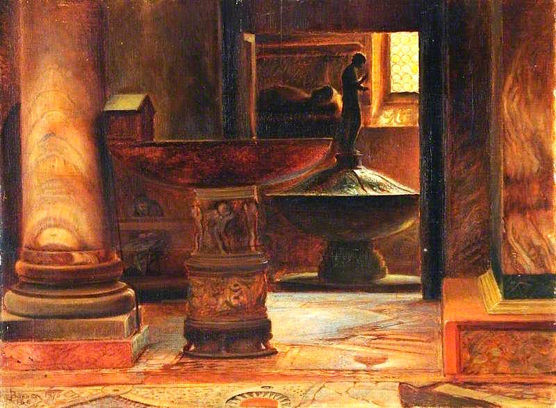 Interior of San Marco, with the Baptistery, Venice, vintage artwork by John Wharlton Bunney, 12x8" (A4) Poster