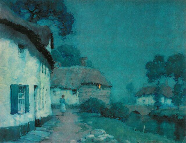 Moonlight, a Devonshire Village by Albert Moulton Foweraker,16x12(A3) Poster