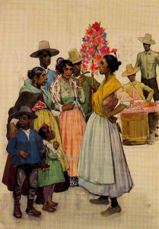 Gypsy Selling Flowers, vintage artwork by Adolfo Lozano Sidro, 12x8" (A4) Poster