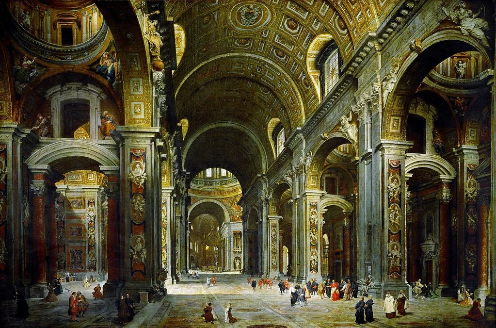 Cardinal Melchior de Polignac Visiting St. Peter's in Rome, vintage artwork by Giovanni Paolo Panini, 12x8" (A4) Poster