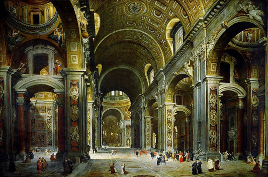 Cardinal Melchior de Polignac Visiting St. Peter's in Rome, vintage artwork by Giovanni Paolo Panini, 12x8" (A4) Poster
