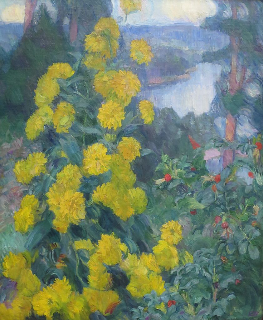 Golden Flowers, vintage artwork by Erik Werenskiold, 12x8" (A4) Poster