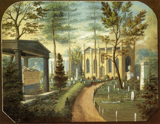 Laurel Hill Cemetary, Philadelphia, vintage artwork by Antonio Zeno Shindler, 12x8" (A4) Poster