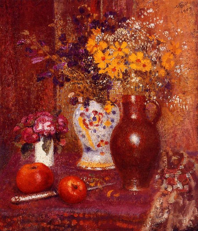 Flowers and Apples, vintage artwork by Georges Lemmen, 12x8" (A4) Poster
