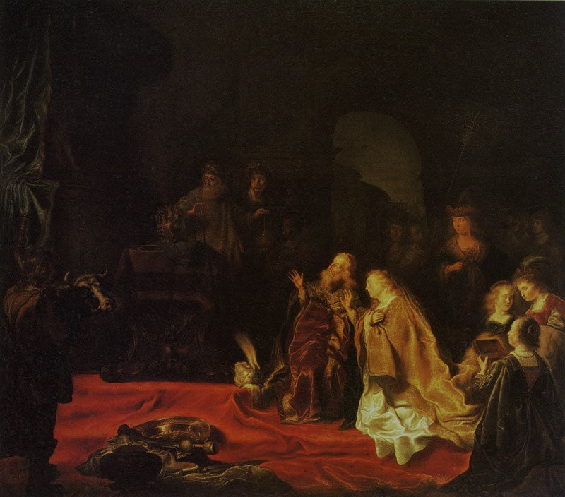 The Idolatry of King Solomon, vintage artwork by Salomon Koninck, 12x8" (A4) Poster