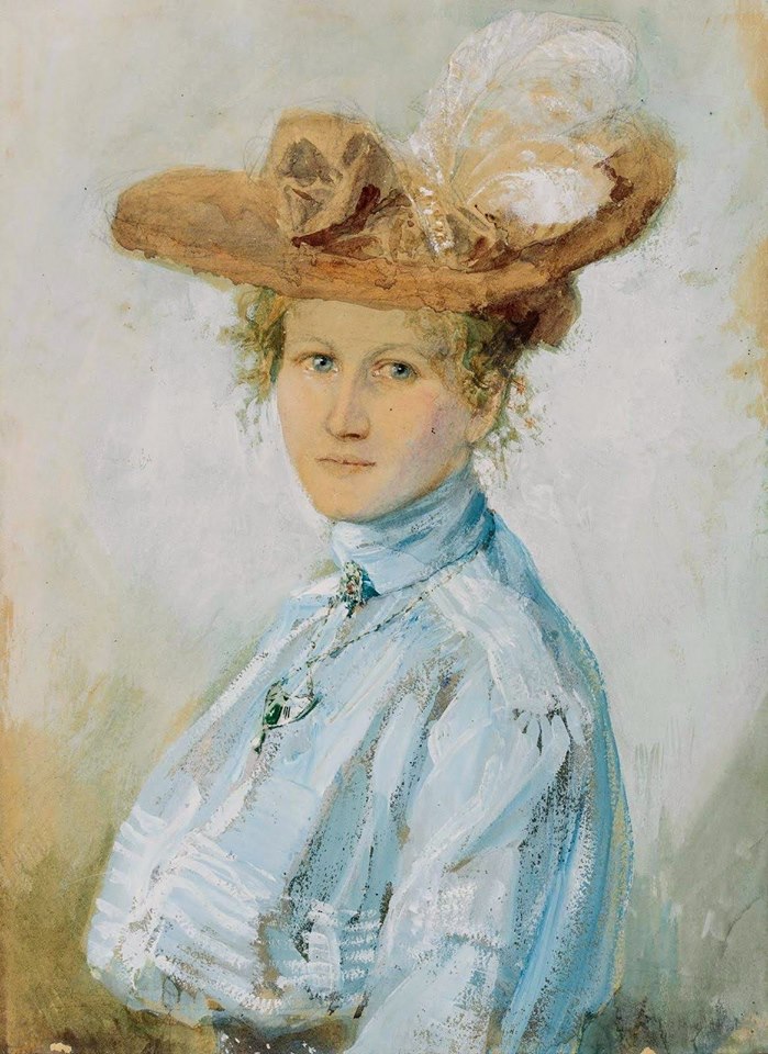 Young woman with feather hat, vintage artwork by Bruno Piglhein, 12x8" (A4) Poster