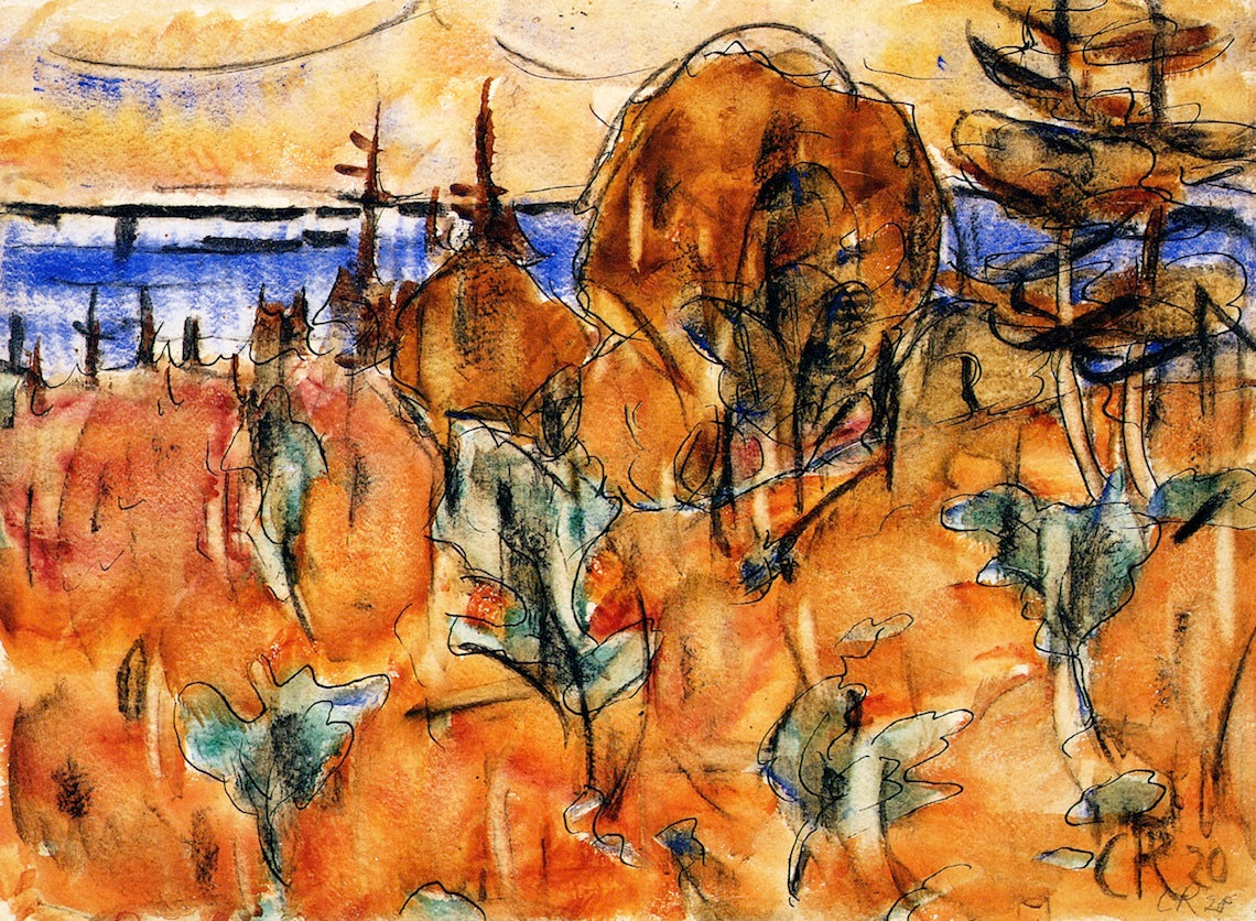 Autumn Landscape at Ammersee, vintage artwork by Christian Rohlfs, 12x8" (A4) Poster