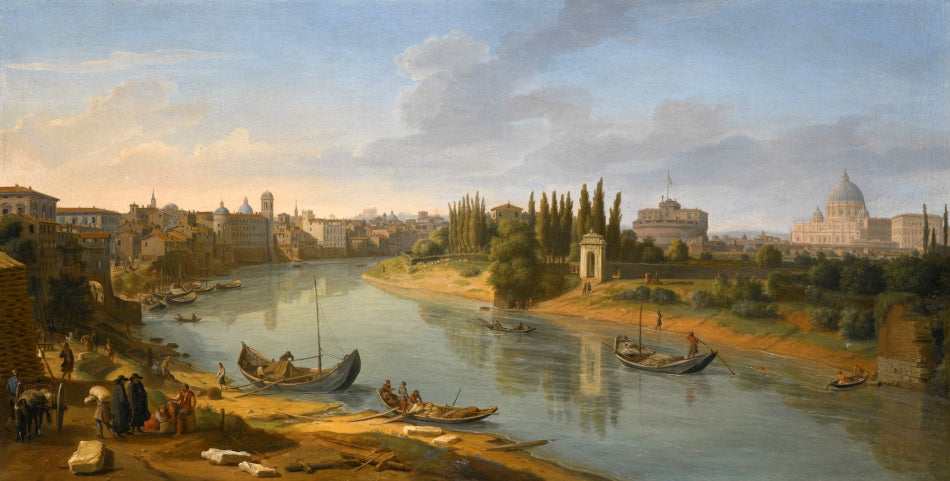 Rome, a View of the River Tiber at the Porto della Legna Looking towards Castel Sant’Angelo, vintage artwork by Caspar van Wittel, 12x8" (A4) Poster